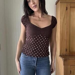 Perfect chocolate brown with white polka dots mesh and lace top